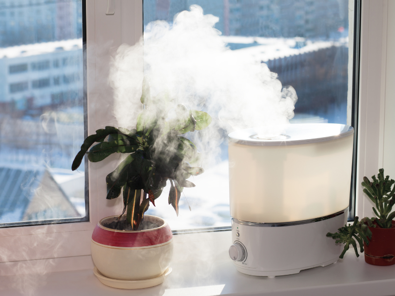 Humidifier at closed window sinus care